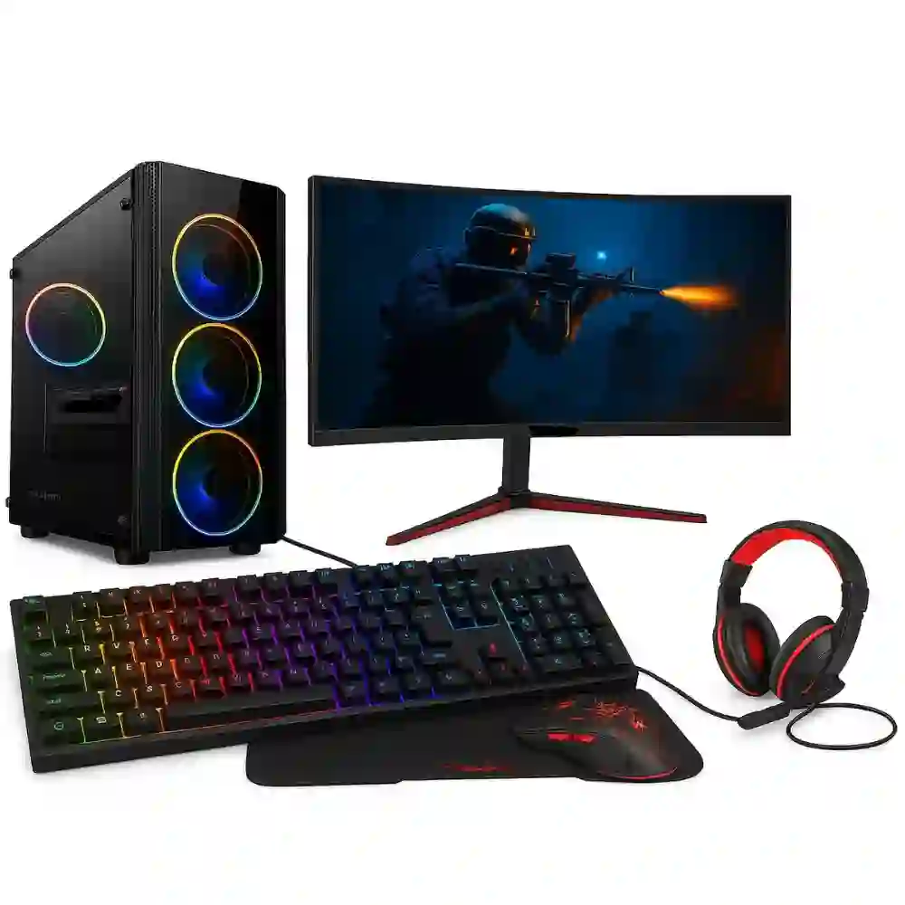 PC zostava Intel Core i5-14400F 10-Core | RAM 16GB | SSD 1000GB | Gigabyte GeForce RTX 3050 WindForce OC 6GB | WiFi + Bluetooth | 27" LCD Gigabyte zakrivený | Hráčsky SET | Windows 11 Pro