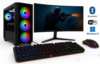 PC zostava AMD Ryzen 7 5700X 8-Core + vodné chladenie | DDR4 RAM 32GB | SSD 1000GB | Gigabyte GeForce RTX 5060 Windforce OC 8GB | WiFi + Bluetooth | 27" LCD Samsung 100Hz prehnutý | Hráčsky SET | Windows 11 Pro