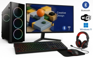 PC zostava AMD Ryzen 5 5500 Hexa Core | DDR4 RAM 8GB | SSD 1000GB | Gigabyte GeForce GT 1030 2GB | WiFi + Bluetooth | 24" LCD monitor Samsung | Herný SET | Windows 11 Pro